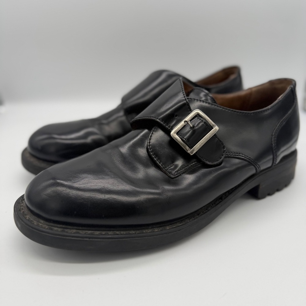 Kenneth Cole Reaction VTG Mens Black Leather Single Monk Strap Lug Sole Shoes 13